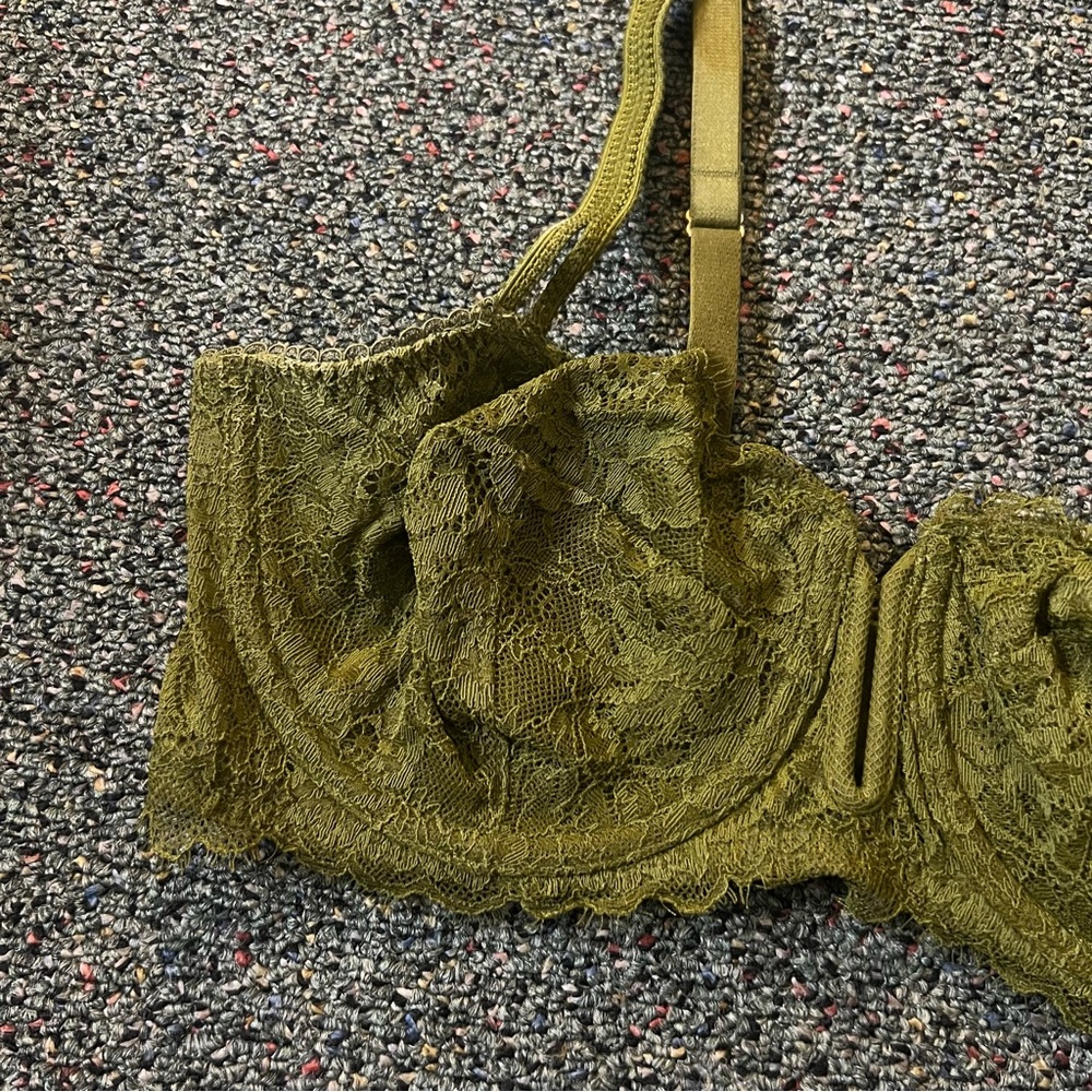 Auden Lace & Mesh Olive Green Balconette Demi Unl… - image 8